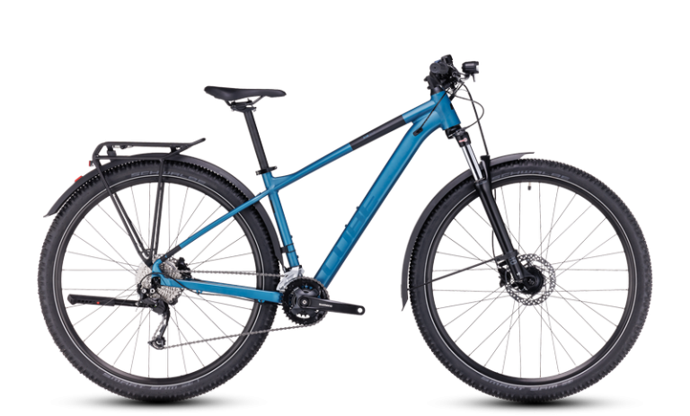 Cube Aim SLX Allroad 2024, VTT semi-rigide équipé pour la route, vue de profil
