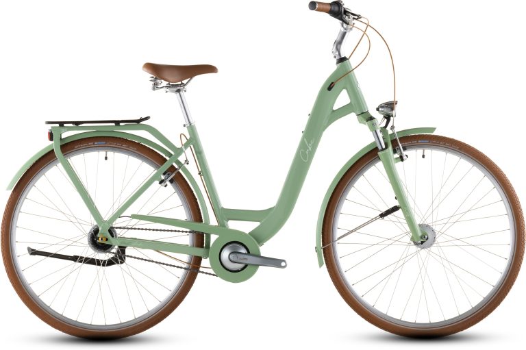 Cube Aruba 2026, vélo de ville à cadre Easy Entry et fourche suspendue, vue de profil