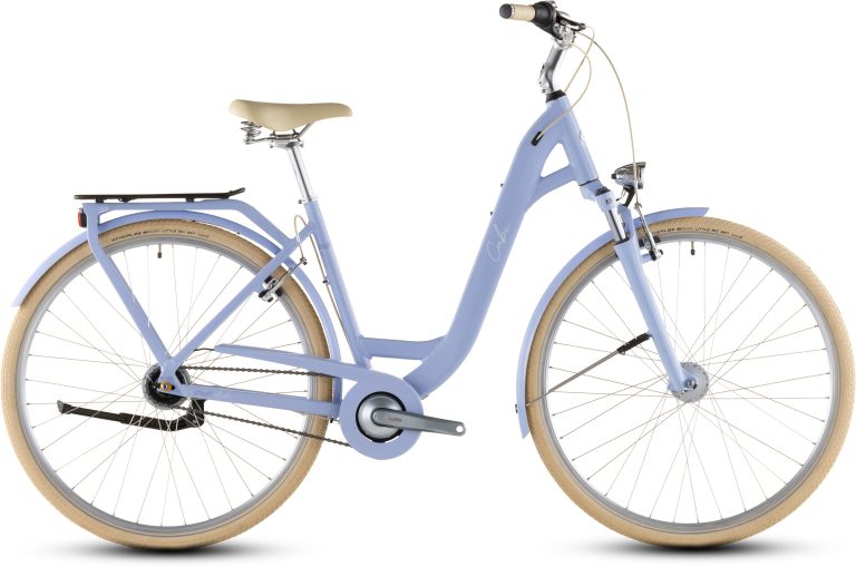Cube Aruba 2026, vélo de ville à cadre Easy Entry et fourche suspendue, vue de profil