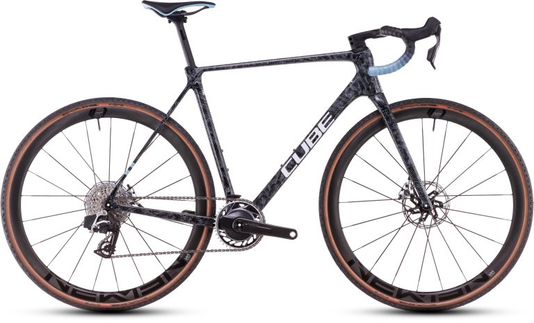 Cube Cross Race C:68X SLT 2025, vélo de cyclo-cross carbone à roues à rayons carbone, coloris matrixblack´n´blue, vue de profil