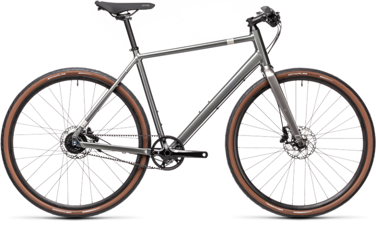 Cube Editor 2021, vélo urbain à courroie Gates et moyeu Alfine, coloris grey´n´silver, vue de profil
