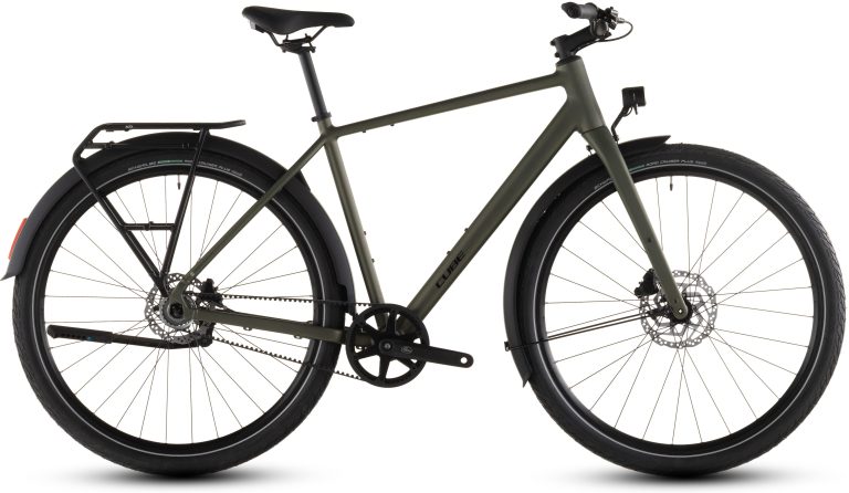 Cube Editor ONE FE 2026, vélo urbain à courroie Gates et cintre confort, vue de profil