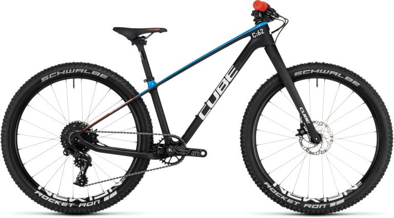Cube Elite 240 C:62 SLX 2025, VTT enfant 24 pouces à cadre carbone et transmission Sram GX, vue de profil