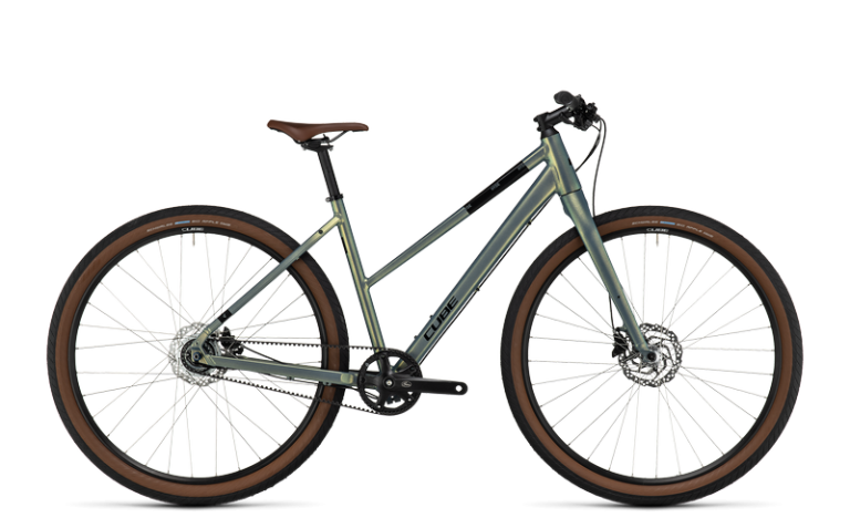 Cube Hyde Pro 2024, vélo urbain à courroie, cadre Trapeze coloris metalgreen´n´black