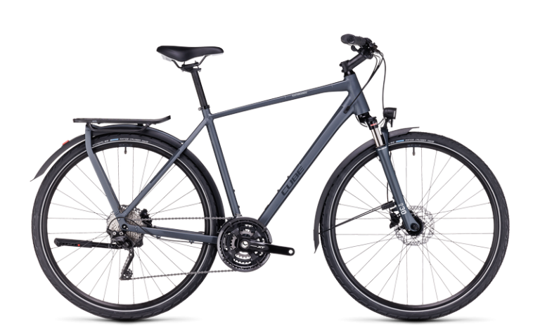Cube Kathmandu EXC 2024 à cadre haut, vélo de trekking avec porte-bagages intégré, coloris darkgrey´n´grey, vue de profil