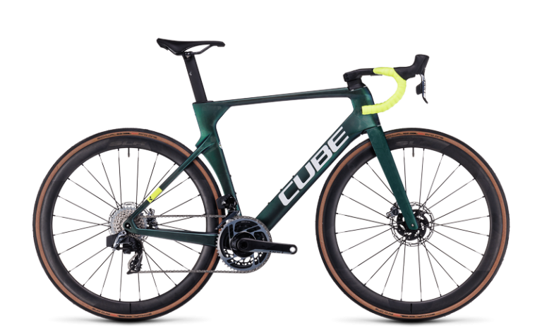 Cube Litening AERO C:68X SLX 2024, vélo de route aérodynamique à cadre carbone, coloris goblin´n´yellow, vue de profil