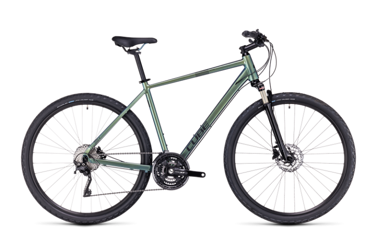 Cube Nature EXC 2024 vert, vélo tout chemin à cadre haut et fourche suspendue, vue de profil