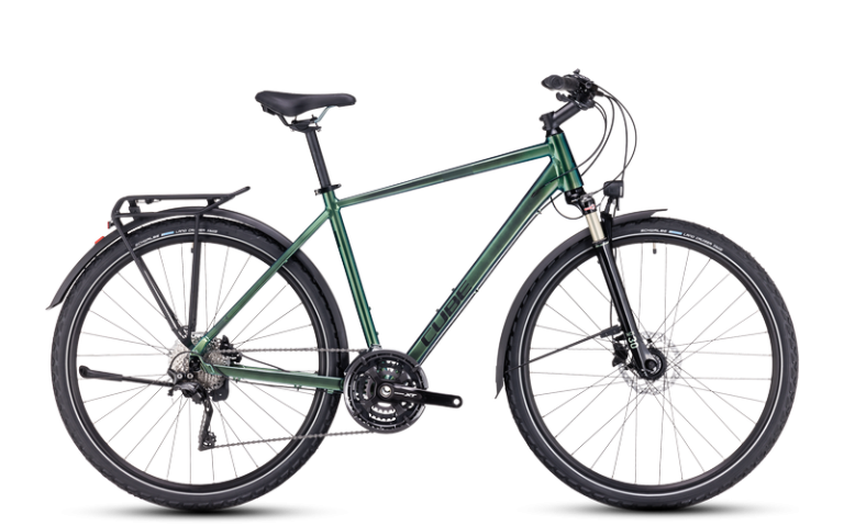 Cube Nature EXC Allroad 2024 vert, vélo tout chemin équipé de garde-boue et d’un porte-bagages