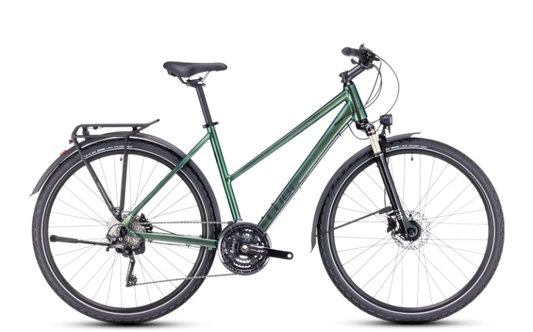 Cube Nature EXC Allroad 2024 vert verde´n´black, vélo de trekking équipé à cadre trapèze, vue de profil