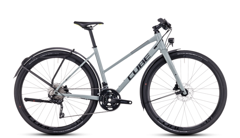 Cube Nulane Pro FE 2024 à cadre Trapeze, vélo urbain à enjambement bas et guidon plat, coloris grey´n´black