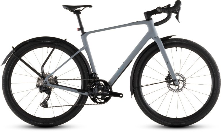 Cube Nuroad C:62 Pro FE 2026, gravel carbone à cintre route et double plateau, vue de profil