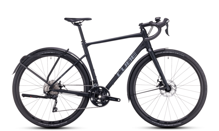 Cube Nuroad Pro FE 2024, gravel aluminium à fourche carbone et transmission GRX, vue de profil