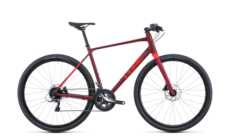 Cube SL Road 2022 darkred´n´red, vélo urbain sportif à cintre plat et cadre Trapeze, vue de profil