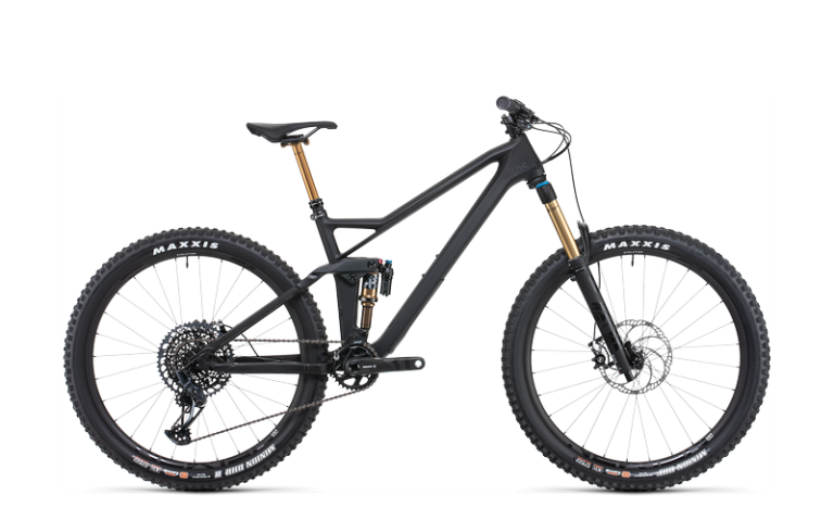 Cube Stereo 140 HPC SLT 27.5 2022, VTT tout-suspendu carbone coloris carbon´n´black, vue de profil
