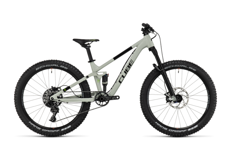Cube Stereo 240 Pro 2024, VTT enfant tout-suspendu 24 pouces coloris grey´n´green, vue de profil