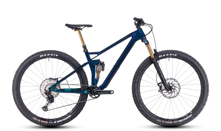 Cube Stereo ONE22 HPC EX 2024, VTT tout-suspendu de trail à cadre carbone, vue de profil