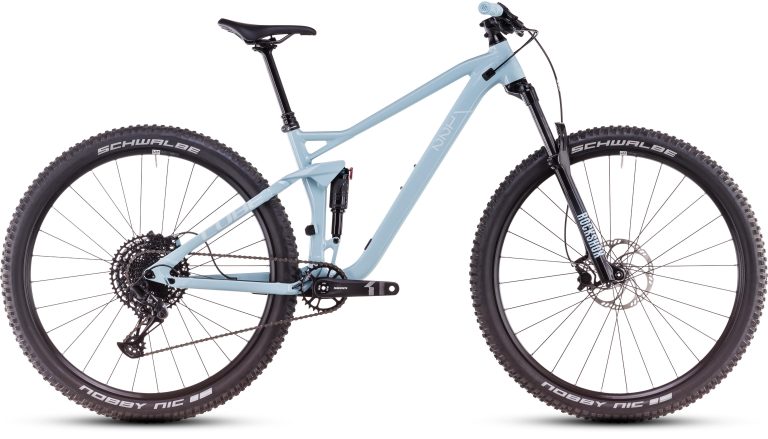 Cube Stereo ONE22 Pro 2025 noir, VTT tout-suspendu de trail à cadre aluminium, vue de profil