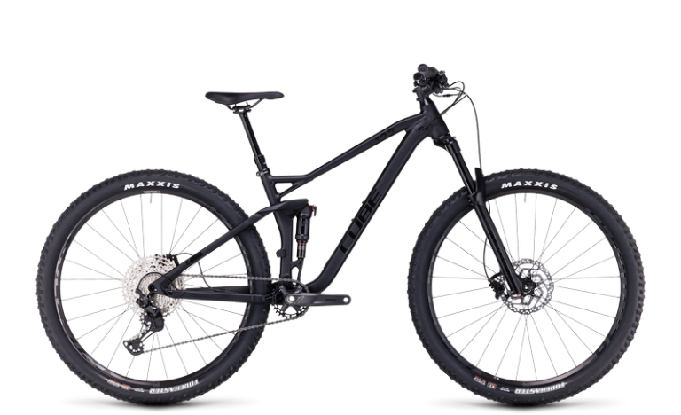 Cube Stereo ONE22 Race black anodized, VTT de trail tout-suspendu à cadre aluminium noir, vue de profil
