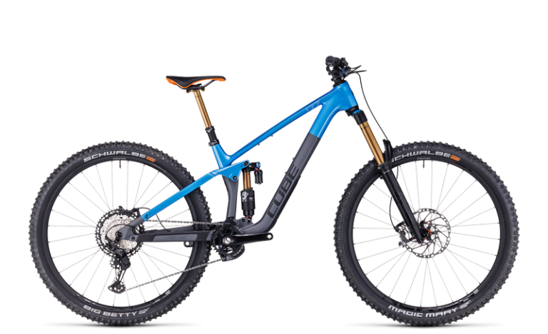 Cube Stereo ONE77 C:68X SLX en 29 pouces, VTT d’enduro carbone en coloris actionteam, vue de profil