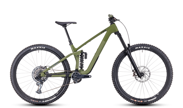 Cube Stereo ONE77 C:68X TM 2024 en 29 pouces, VTT d’enduro carbone à amortisseur à ressort, vue de profil