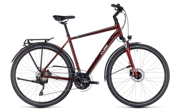 Cube Touring EXC 2024, vélo de trekking à cadre haut aluminium et fourche suspendue, vue de profil