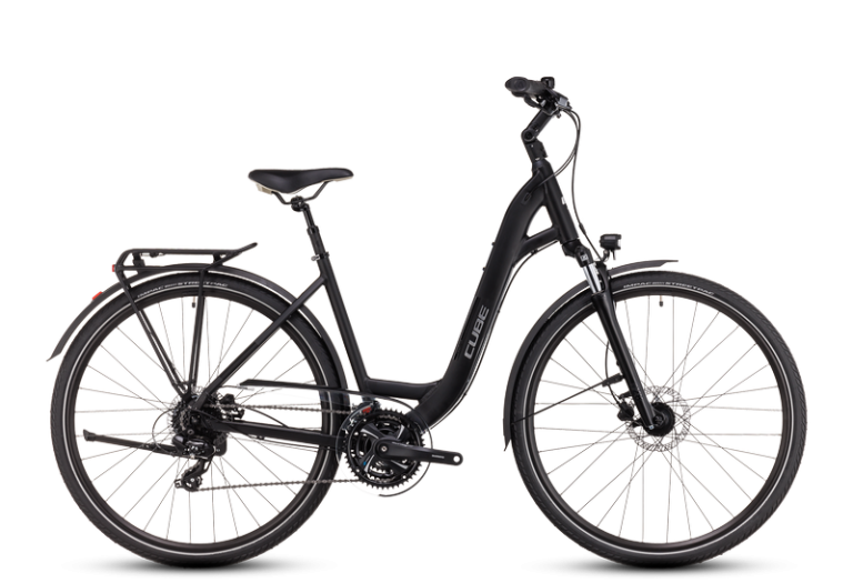 Cube Touring ONE 2024 noir, vélo de trekking à cadre Easy Entry, vue de profil
