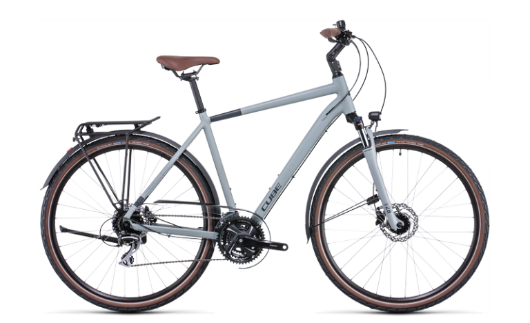 Cube Touring Pro en coloris lunar´n´grey, vélo de trekking aluminium à freins à disque, vue de profil