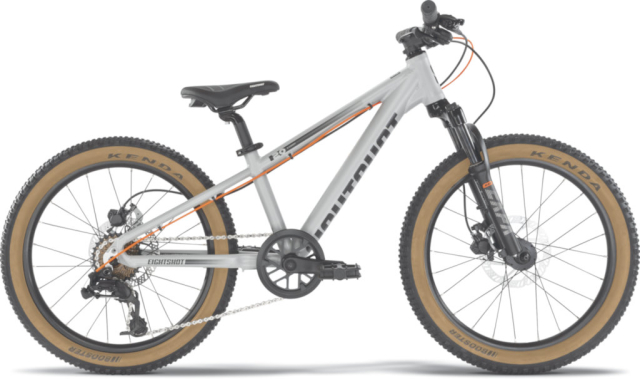 Eightshot COADY 20 FS DISC gris, vélo enfant 20 pouces à fourche suspendue et freins à disque, vue de profil
