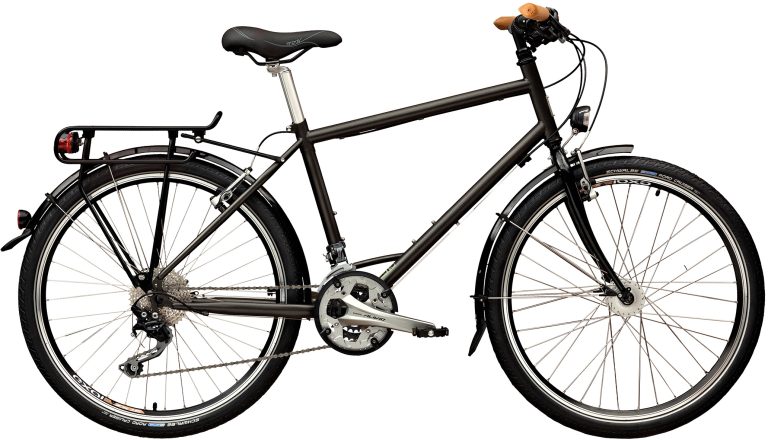 Histoire Bike Voyageuse Classique, vélo de voyage acier en 26 pouces à cintre plat, vue de profil