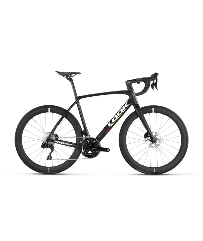 Look 765 Optimum 2 Pro Team Black, vélo de route à roues carbone Look R50D, vue de profil