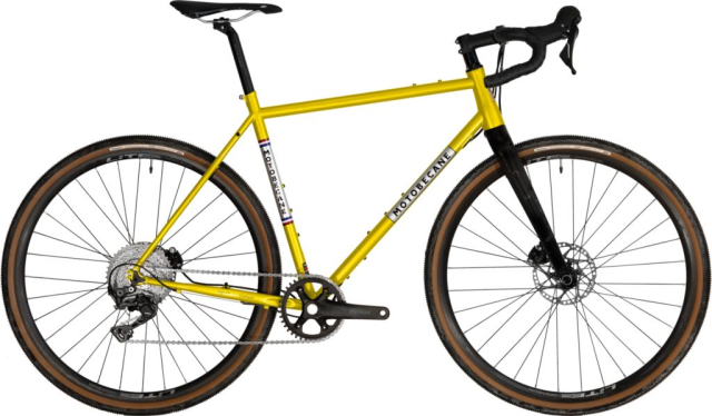 Motobecane 1923-73 Team Champion Gent jaune brillant, gravel acier, vue de profil