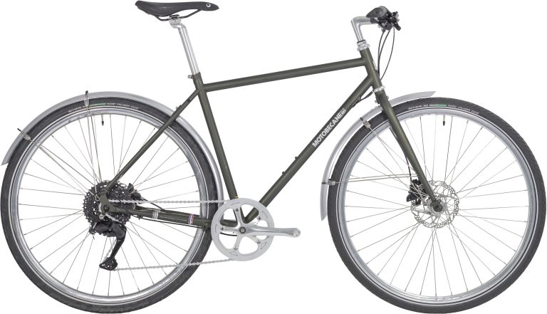 Motobecane 1976-26 RH9 Gent 2026, vélo de ville en acier vert foncé mat, vue de profil