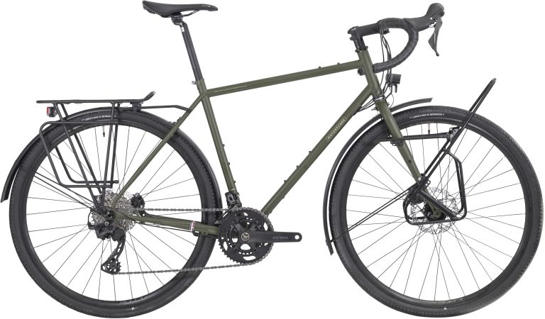 Motobecane 1976-26 Super Randonneur 2x12 2026, vélo de trekking acier vert mat, vue de profil