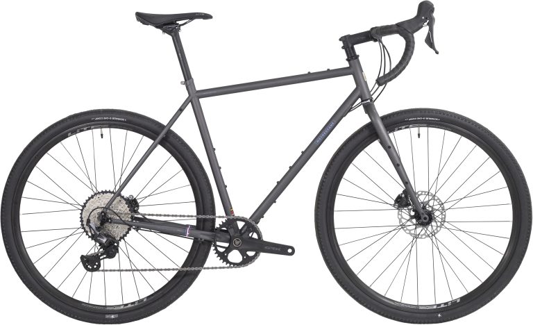 Motobecane 1976-26 TR3 1x12 2026, vélo de chemin acier gris argent mat, vue de profil