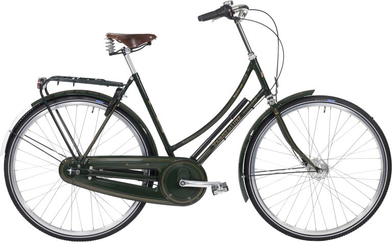 Motobecane Tourist de Luxe Lady 2026, vélo de ville en acier vert foncé, vue de profil