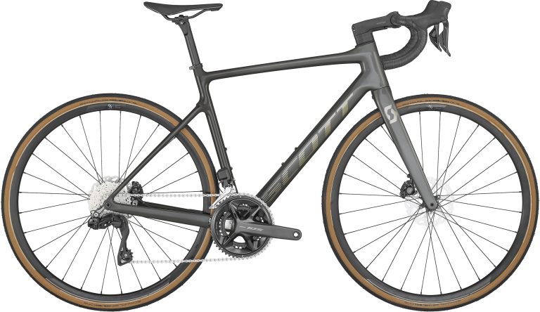 Scott Addict 20 2024 coloris Slate Grey, vélo de route endurance carbone, vue de profil