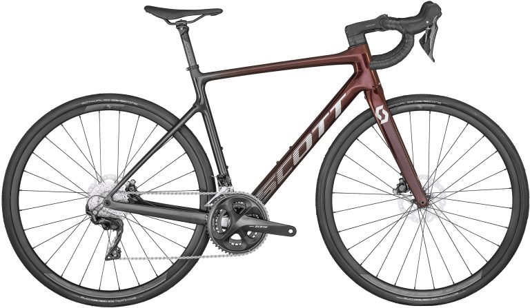 Scott Addict 30 2024 coloris Candy Glitter Red, vélo de route endurance carbone, vue de profil