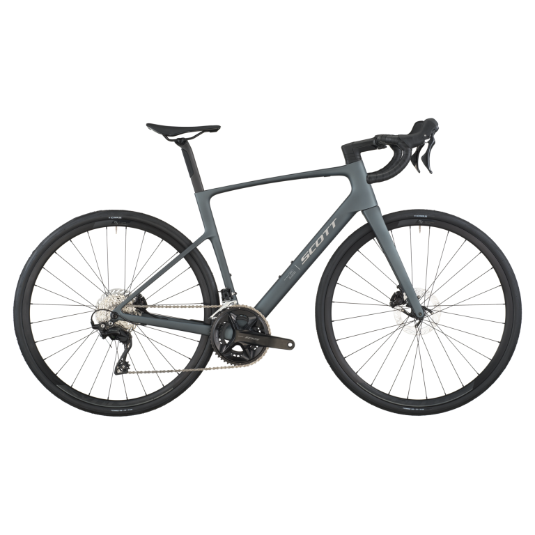 Scott Addict 50 2026, vélo de route endurance carbone coloris carbon grey, vue de profil