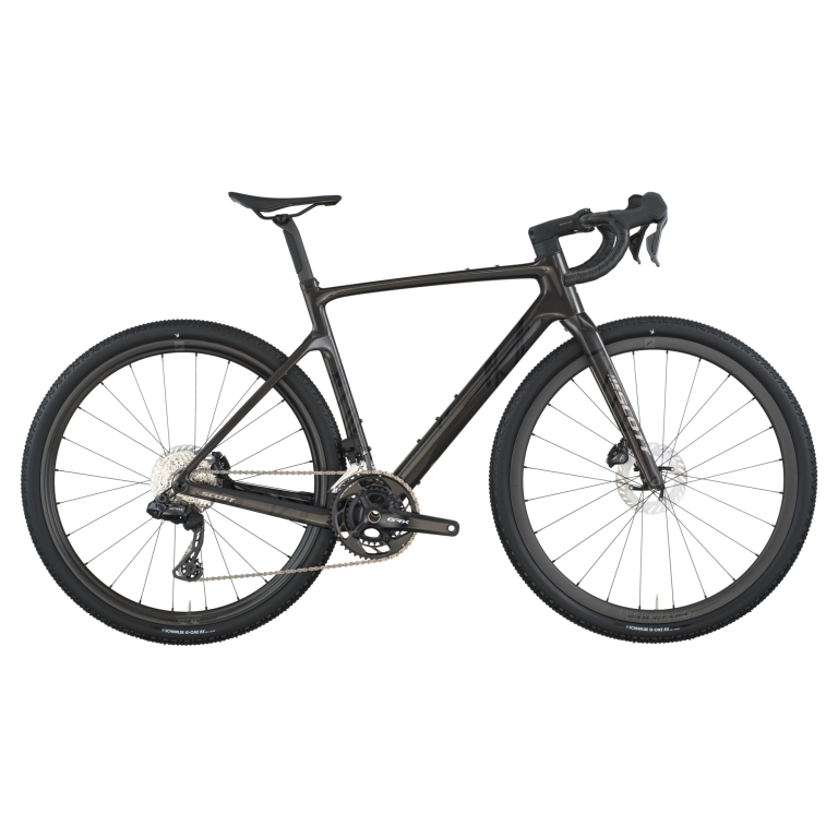 Scott Addict Gravel 15 2026 noir carbone, gravel à transmission GRX Di2, vue de profil