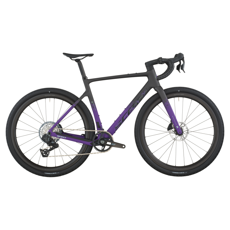 Scott Addict Gravel 20 2026 noir et violet, gravel carbone SRAM Rival AXS, vue de profil