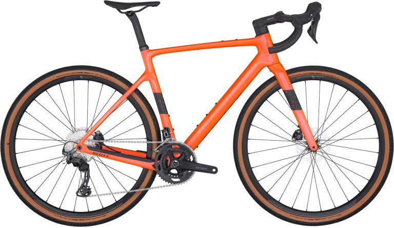 Scott Addict Gravel 40 orange 2024, gravel carbone en coloris Acid Orange, vue de profil