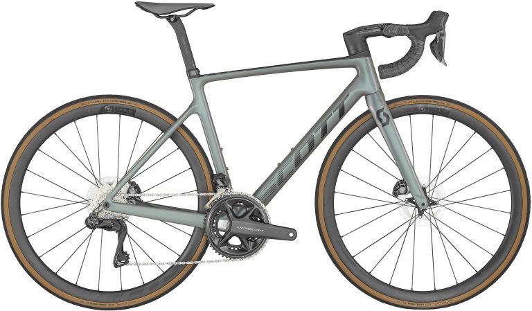 Scott Addict RC 15 2024 en Prism Grey Green, vélo de route de compétition carbone, vue de profil