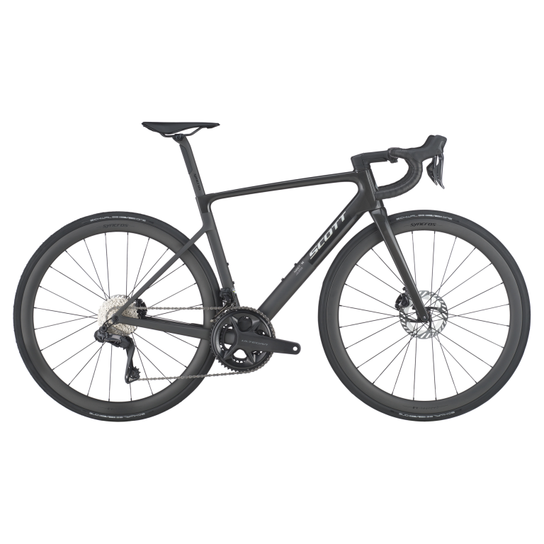 Scott Addict RC 20 2026, vélo de route carbone à jantes hautes, vue de profil côté transmission