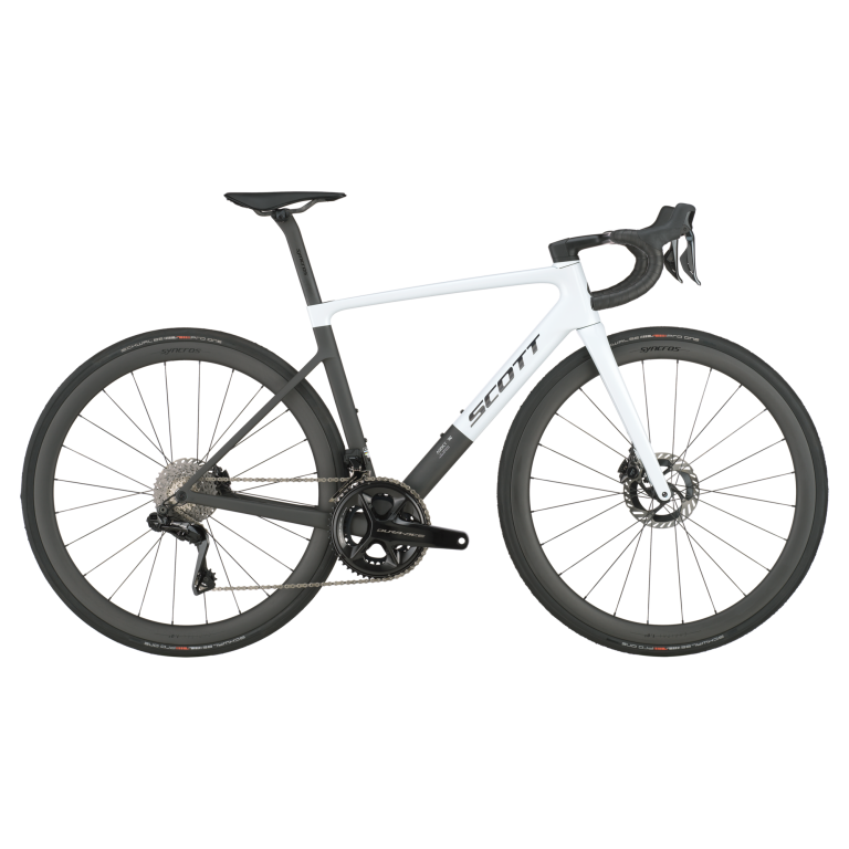 Scott Addict RC Pro 2026, vélo de route carbone blanc, cockpit intégré, vue de profil