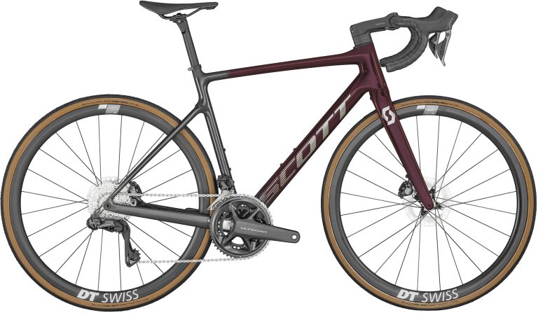 Scott Addict SE 2024, vélo de route d’endurance carbone rouge, vue de profil