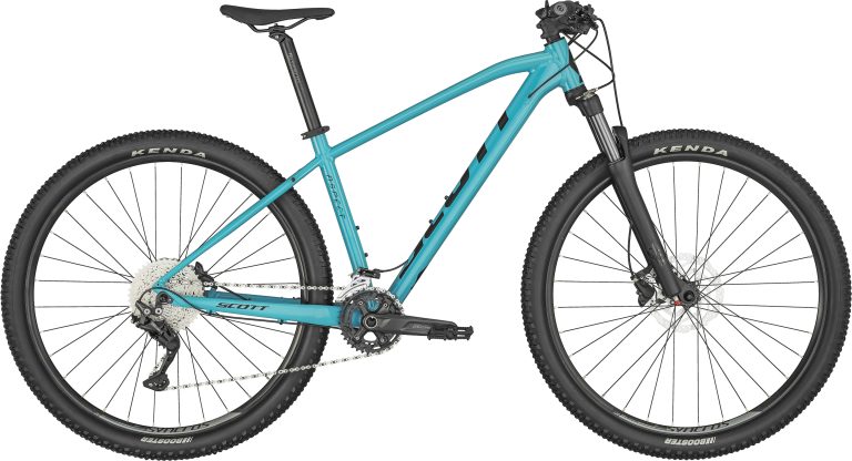 Scott Aspect 930 bleu 2024, VTT semi-rigide 29 pouces, vue de trois quarts avant
