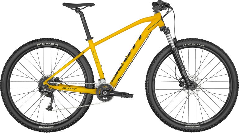 Scott Aspect 950 jaune 2024, VTT semi-rigide aluminium 29 pouces, vue de profil