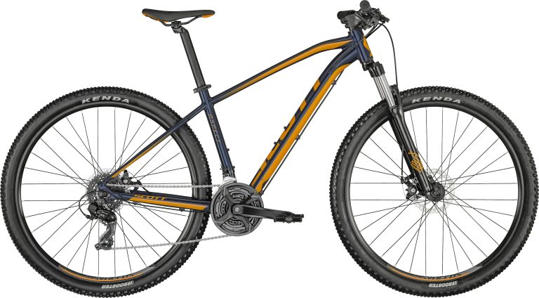 Scott Aspect 970 2024, VTT semi-rigide aluminium bleu, vue de profil
