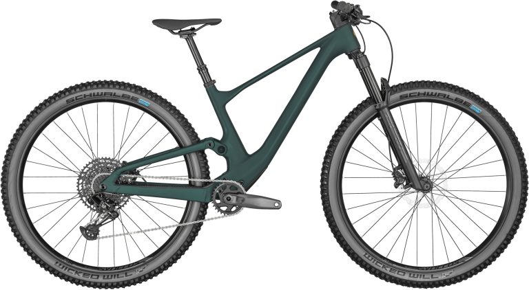 Scott Contessa Spark 920 2024, VTT tout-suspendu de cross-country vert, vue de profil