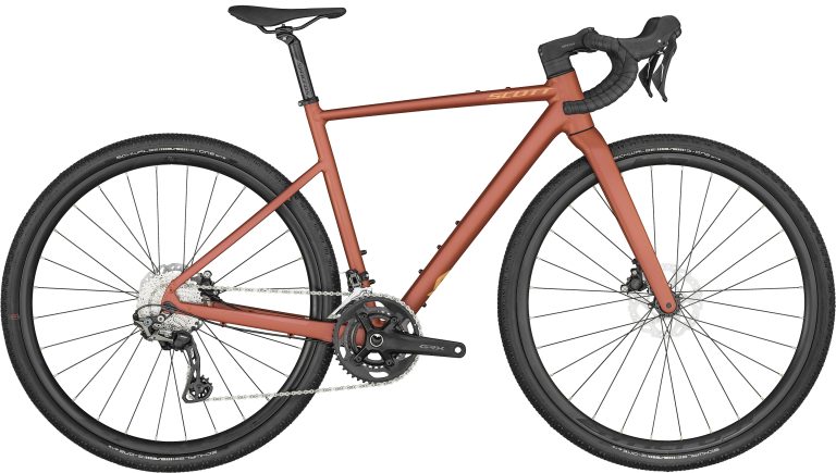Scott Contessa Speedster Gravel 15 2024, gravel aluminium rose à fourche carbone, vue de profil